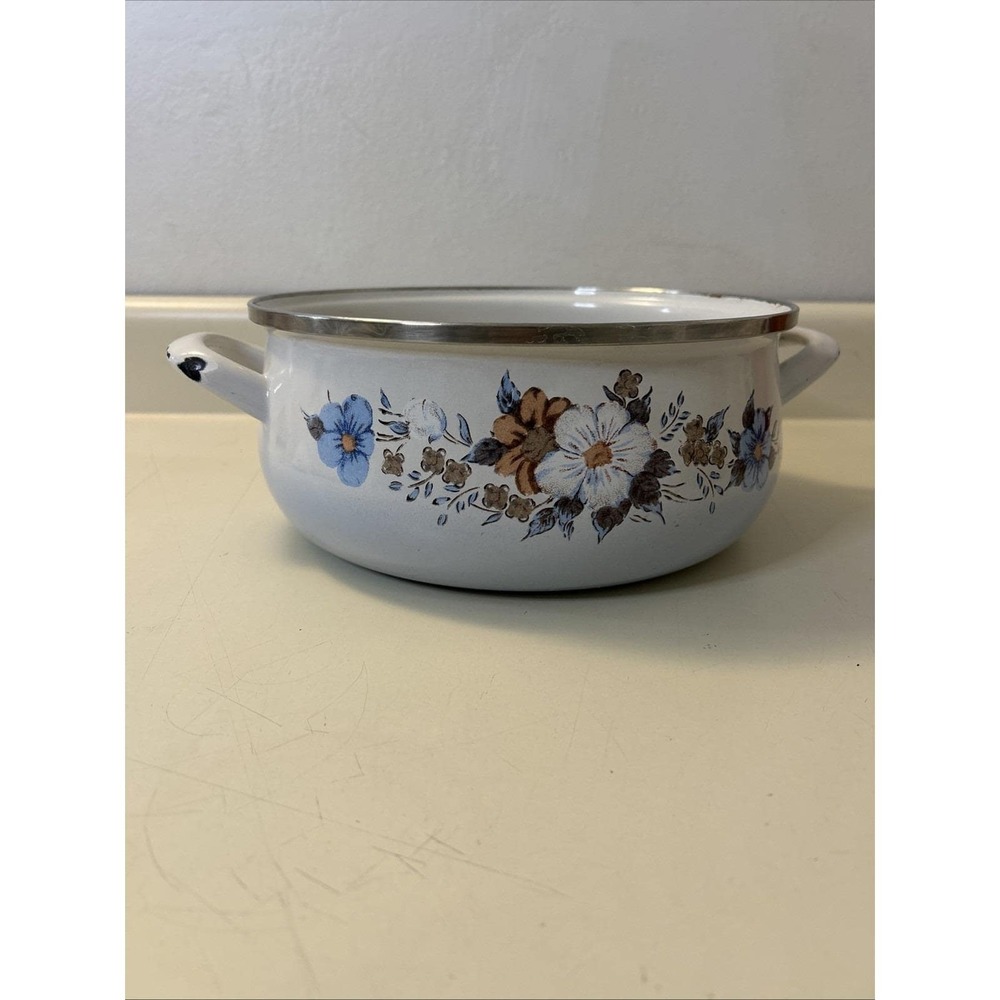 Vtg Crowning Touch Spring Harvest Blossom Porcelain Enamel Cookware Pot 8.5 READ